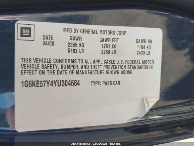 2000 CADILLAC DEVILLE 1G6KE57Y4YU304684 Photo 8