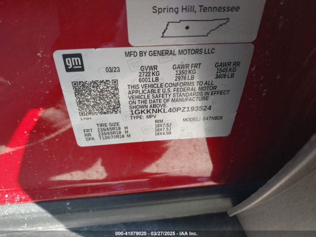 1GKKNKL40PZ193524 GMC Acadia Fwd Sle