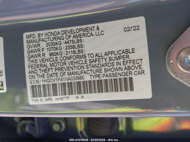 1HGCV1F41NA033980 Honda Accord Sport Special Edition