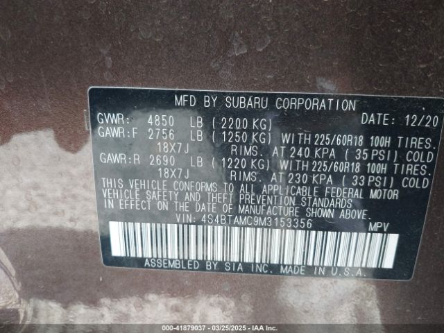 4S4BTAMC9M3153356 Subaru Outback Limited