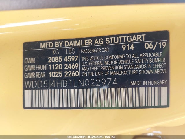 WDD5J4HB1LN022974 Mercedes-Benz CLA 250 4MATIC
