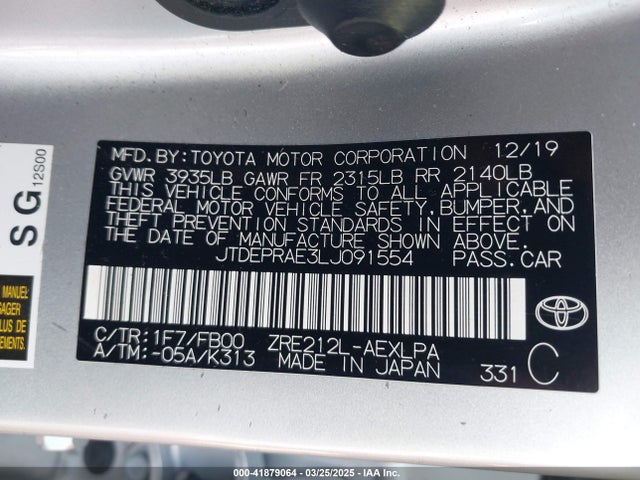 JTDEPRAE3LJ091554 Toyota COROLLA LE