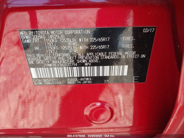 JTMWFREV3HJ133794 Toyota 2ar-fe