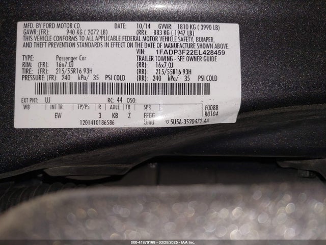 Ford FOCUS SE 2014 1FADP3F22EL428459 Image 9