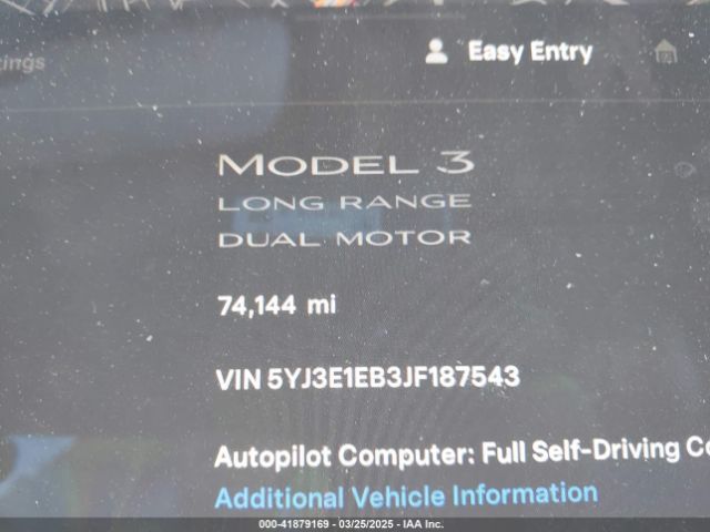 5YJ3E1EB3JF187543 Tesla Model 3 Long Range/performance