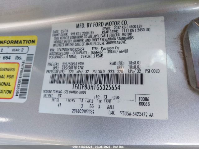 1FATP8UH1G5325654 Ford Mustang Ecoboost Premium
