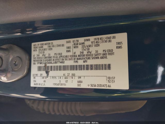 1FMCU0G64LUB77462 Ford ESCAPE SE