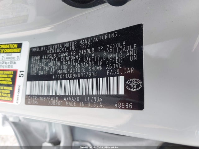 4T1C11AK9NU017908 Toyota a25a-fks