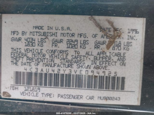 1997 CHRYSLER SEBRING 4C3AU42Y3VE094925 Photo 8