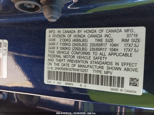 2HKRW5H37KH415257 Honda CR-V LX