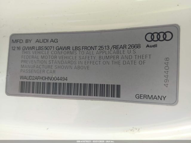 2017 AUDI A5 WAUD2AFH0HN004494 Photo 8