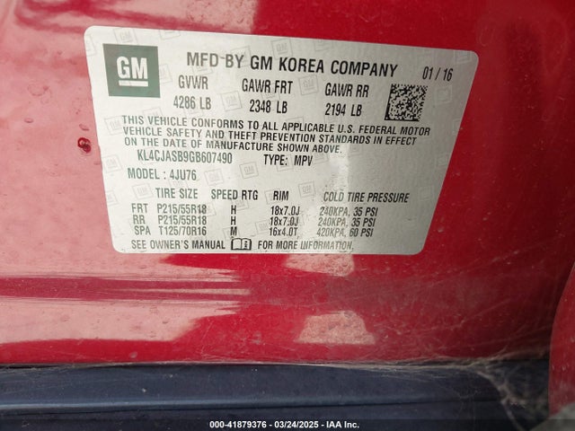 KL4CJASB9GB607490 Buick Encore