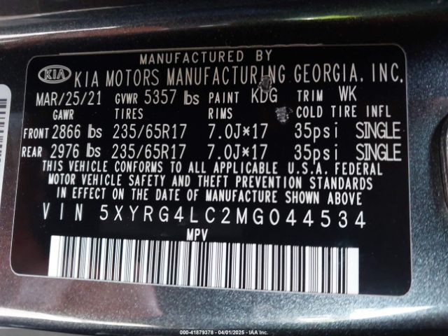 5XYRG4LC2MG044534 KIA SORENTO LX