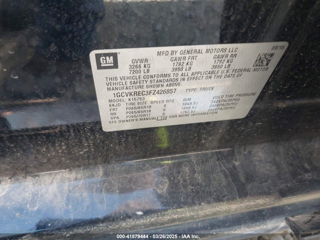 1GCVKREC3FZ426857 Chevrolet Silverado 1500 1lt