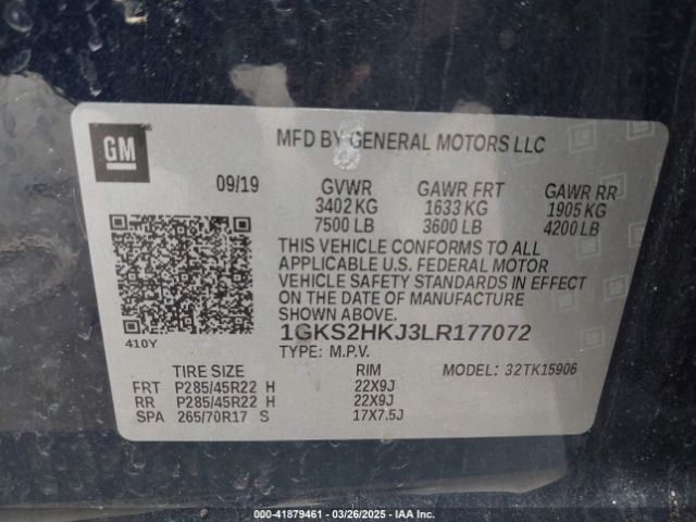 1GKS2HKJ3LR177072 GMC Yukon Xl 4wd Denali