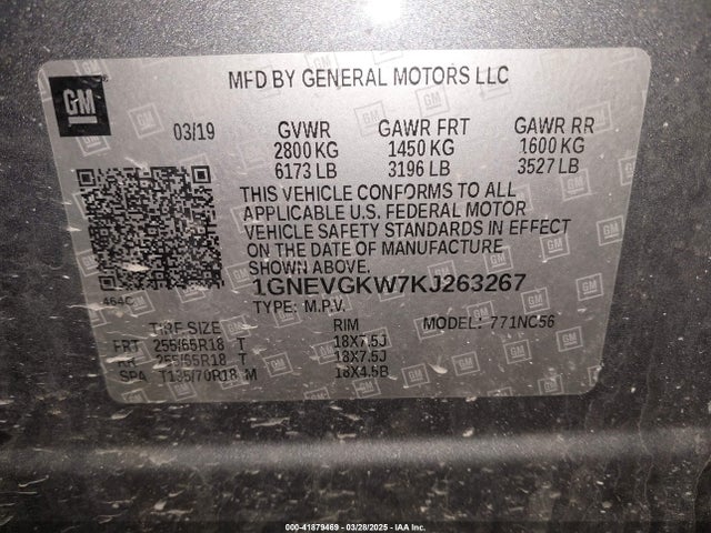 1GNEVGKW7KJ263267 Chevrolet Traverse 1lt