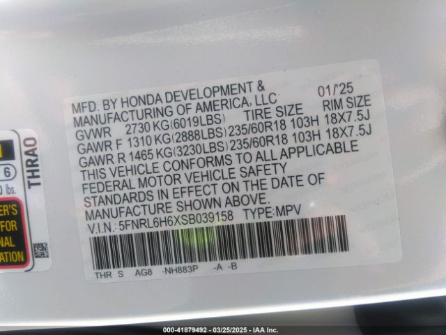 5FNRL6H6XSB039158 Honda Odyssey Ex-l