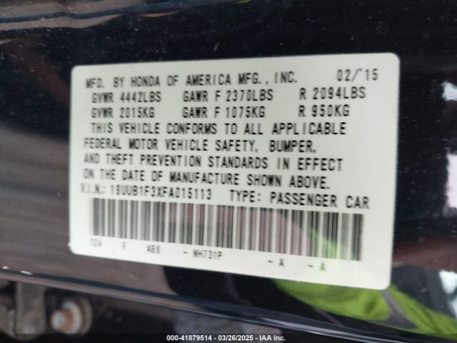 19UUB1F3XFA015113 Acura TLX