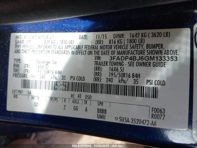 Ford FIESTA SE 2016 3FADP4BJ6GM133353 Image 9