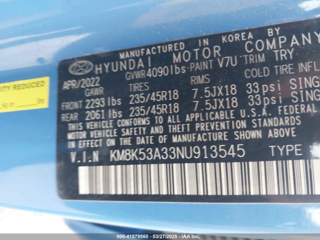 KM8K53A33NU913545 Hyundai Kona Limited