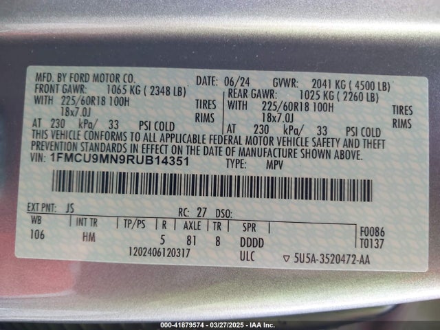 Ford Escape St-line 2024 1FMCU9MN9RUB14351 Image 9