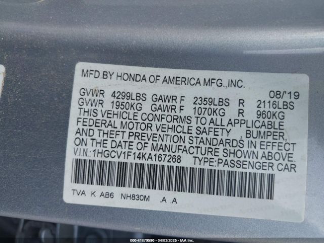1HGCV1F14KA167268 Honda ACCORD LX