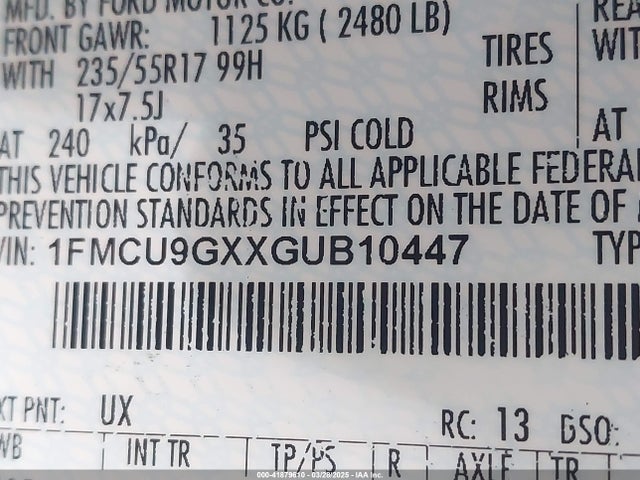 1FMCU9GXXGUB10447 Ford ESCAPE SE