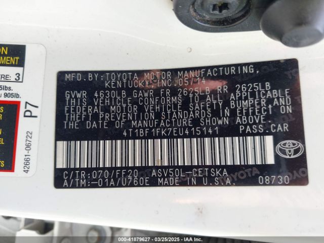 4T1BF1FK7EU415141 Toyota CAMRY SE