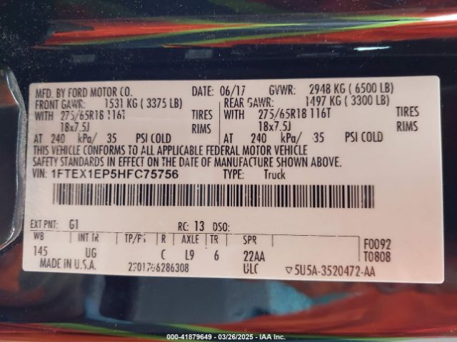 1FTEX1EP5HFC75756 Ford F-150 Xlt