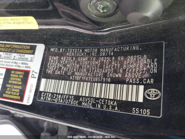 4T1BF1FK7EU857918 Toyota 2ar-fe
