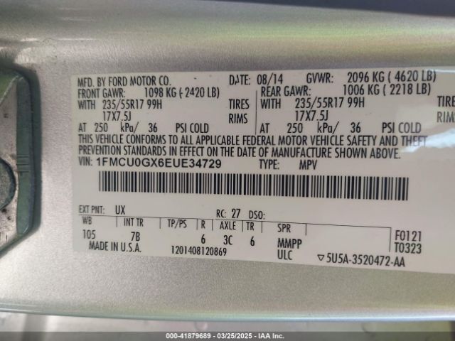 1FMCU0GX6EUE34729 Ford ESCAPE SE