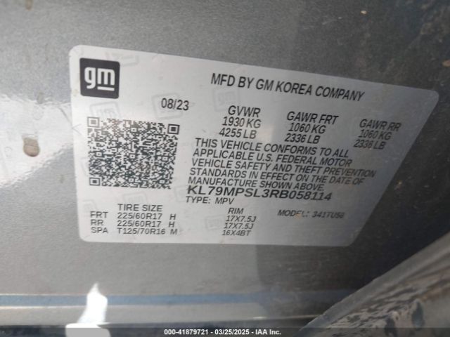 KL79MPSL3RB058114 Chevrolet Trailblazer Fwd Lt