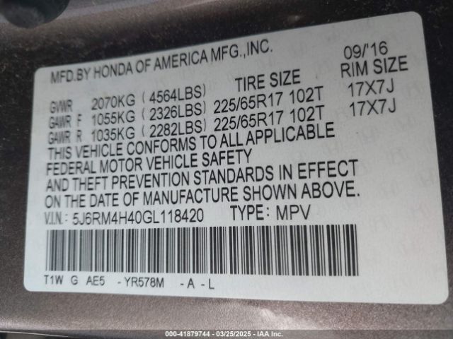 5J6RM4H40GL118420 Honda CR-V SE
