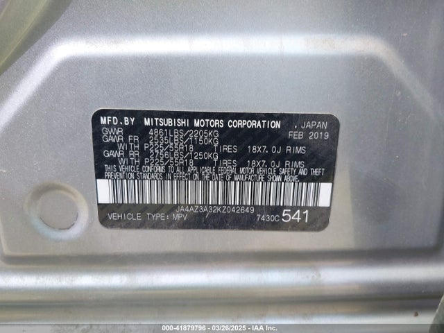 JA4AZ3A32KZ042649 Mitsubishi Outlander Se