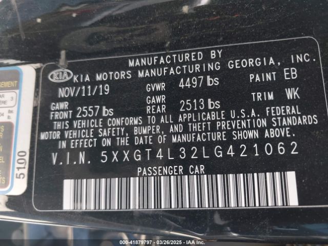 5XXGT4L32LG421062 KIA Optima Lx