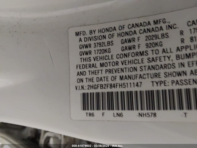 Honda CIVIC EX 2015 2HGFB2F84FH511147 Image 9