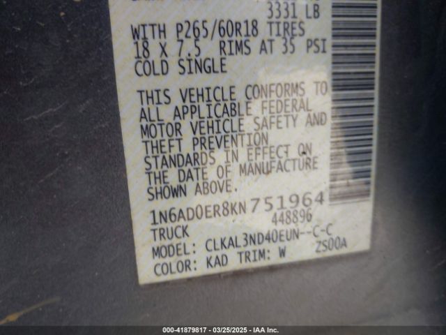 1N6AD0ER8KN751964 Nissan Frontier Sl