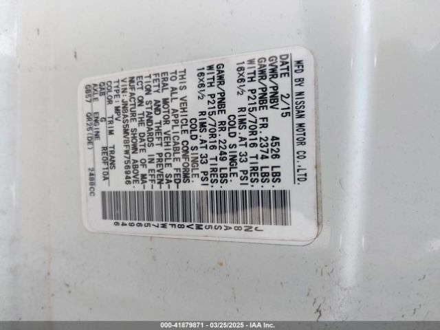JN8AS5MV8FW756946 Nissan Rogue Select S