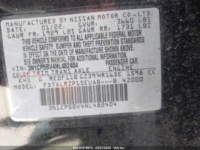 3N1CP5BV4NL482404 Nissan Kicks S Xtronic Cvt