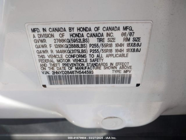 2007 ACURA MDX 2HNYD28467H544593 Photo 8