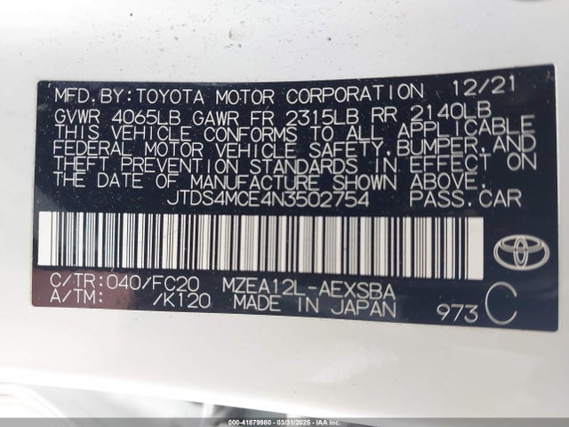 JTDS4MCE4N3502754 Toyota COROLLA SE