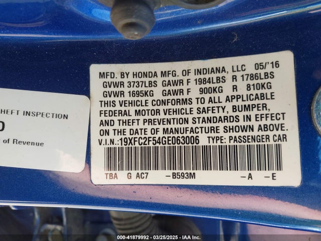 19XFC2F54GE063006 Honda Civic Lx