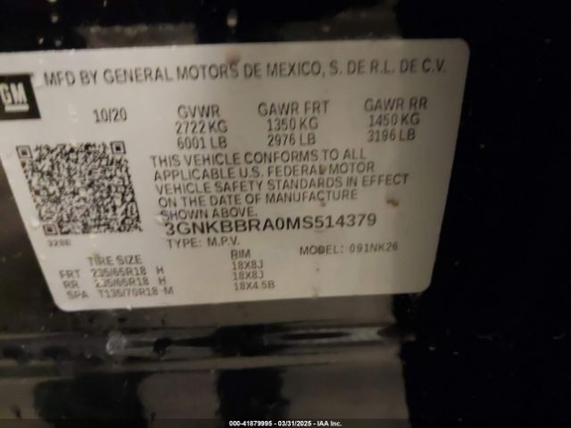 3GNKBBRA0MS514379 Chevrolet Blazer Fwd 1lt