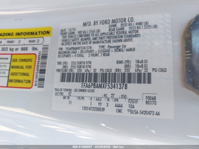 1FA6P8AMXF5341378 Ford Mustang V6