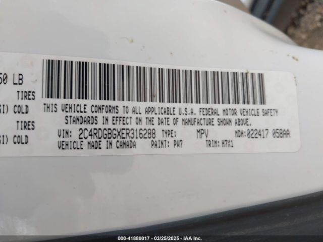 2C4RDGBGXER316288 Dodge Grand Caravan American Value Pkg