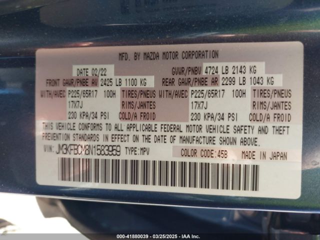 JM3KFBCM8N1583959 Mazda Cx-5 2.5 S Preferred