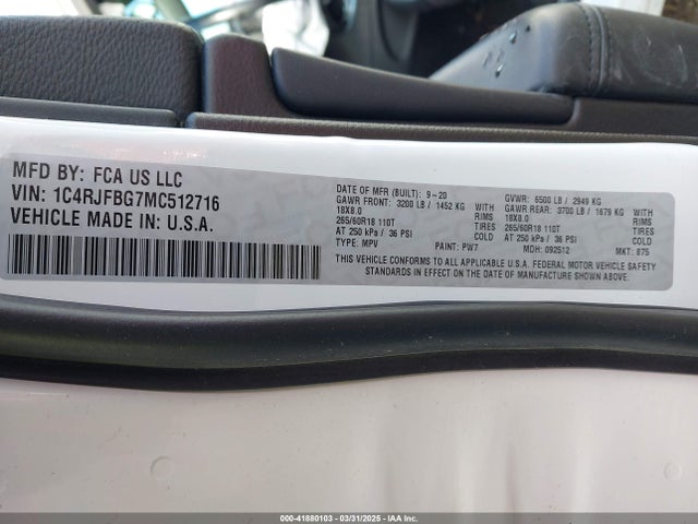 1C4RJFBG7MC512716 Jeep Grand Cherokee Limited 4x4