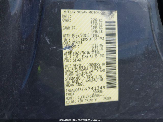 1N6AD0ER7FN741349 Nissan Frontier Desert Runner/s/sl/sv