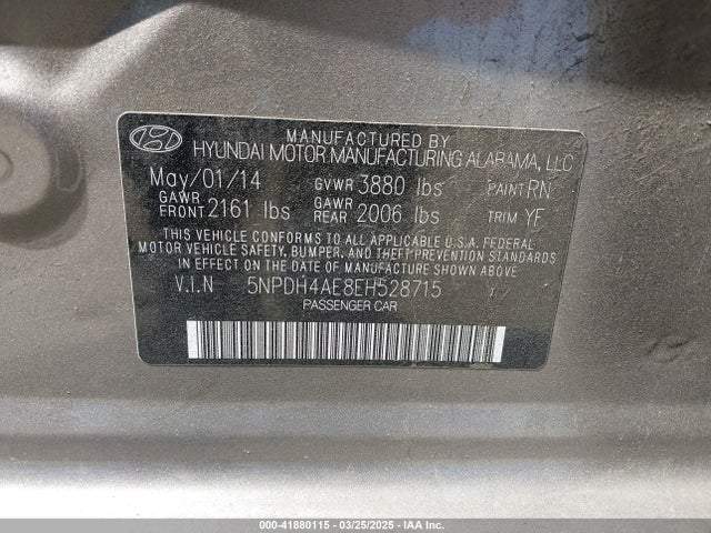 5NPDH4AE8EH528715 Hyundai ELANTRA SE