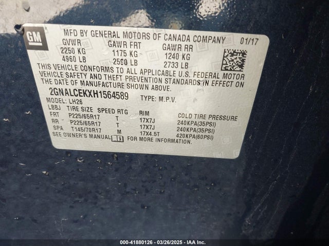 2GNALCEKXH1564589 Chevrolet EQUINOX LT